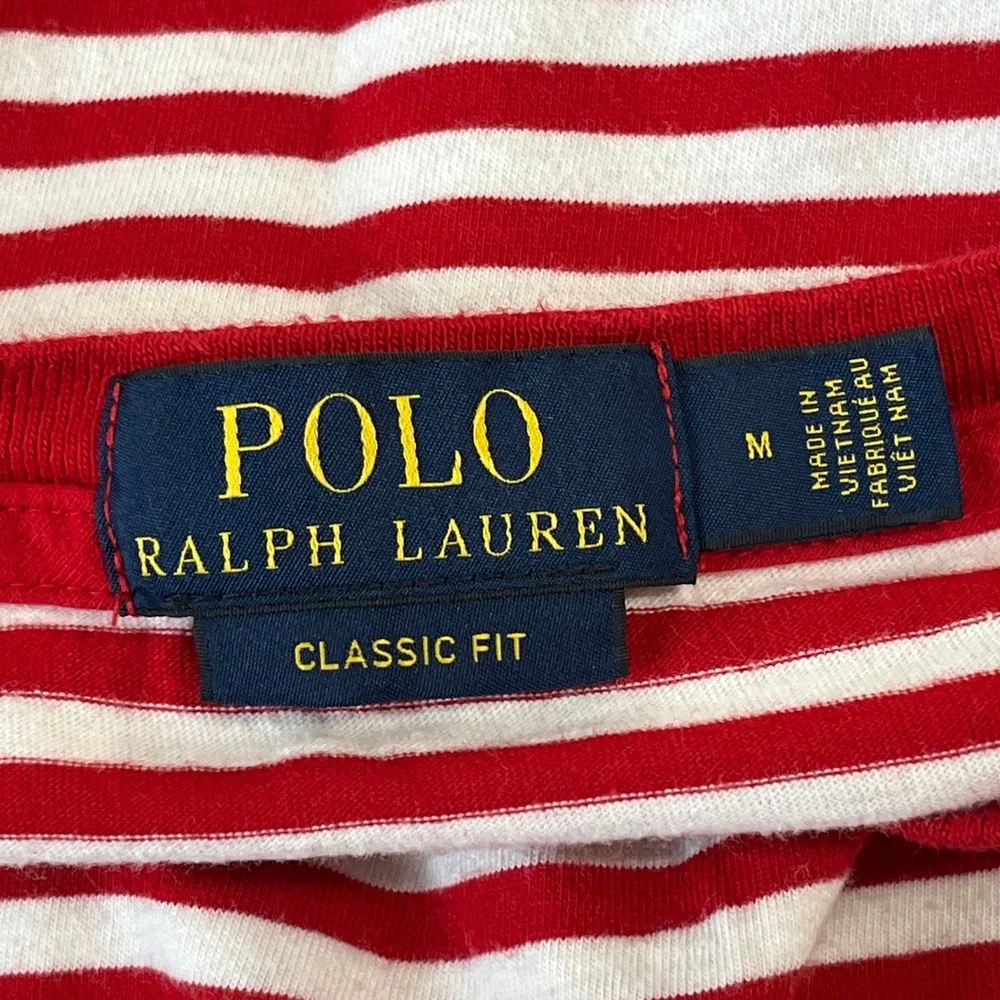 Polo Ralph Lauren Striped T-Shirt Mens M Red White Horizontal Stripe Casual Tee